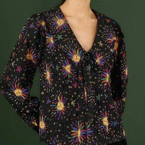 NWT Farm Rio Rainbow Suns Long Sleeve Button Down Blouse Ruffles Size XL